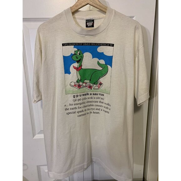 Vintage Walkasaurus T-shirt 1990 March‎ Of Dimes Sz XXL White Distressed - Picture 6 of 9